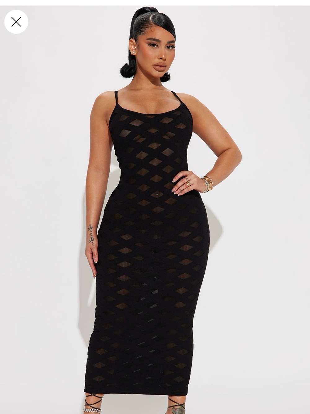 Fashion Nova Black Sheer Diamond Knit Maxi Dress